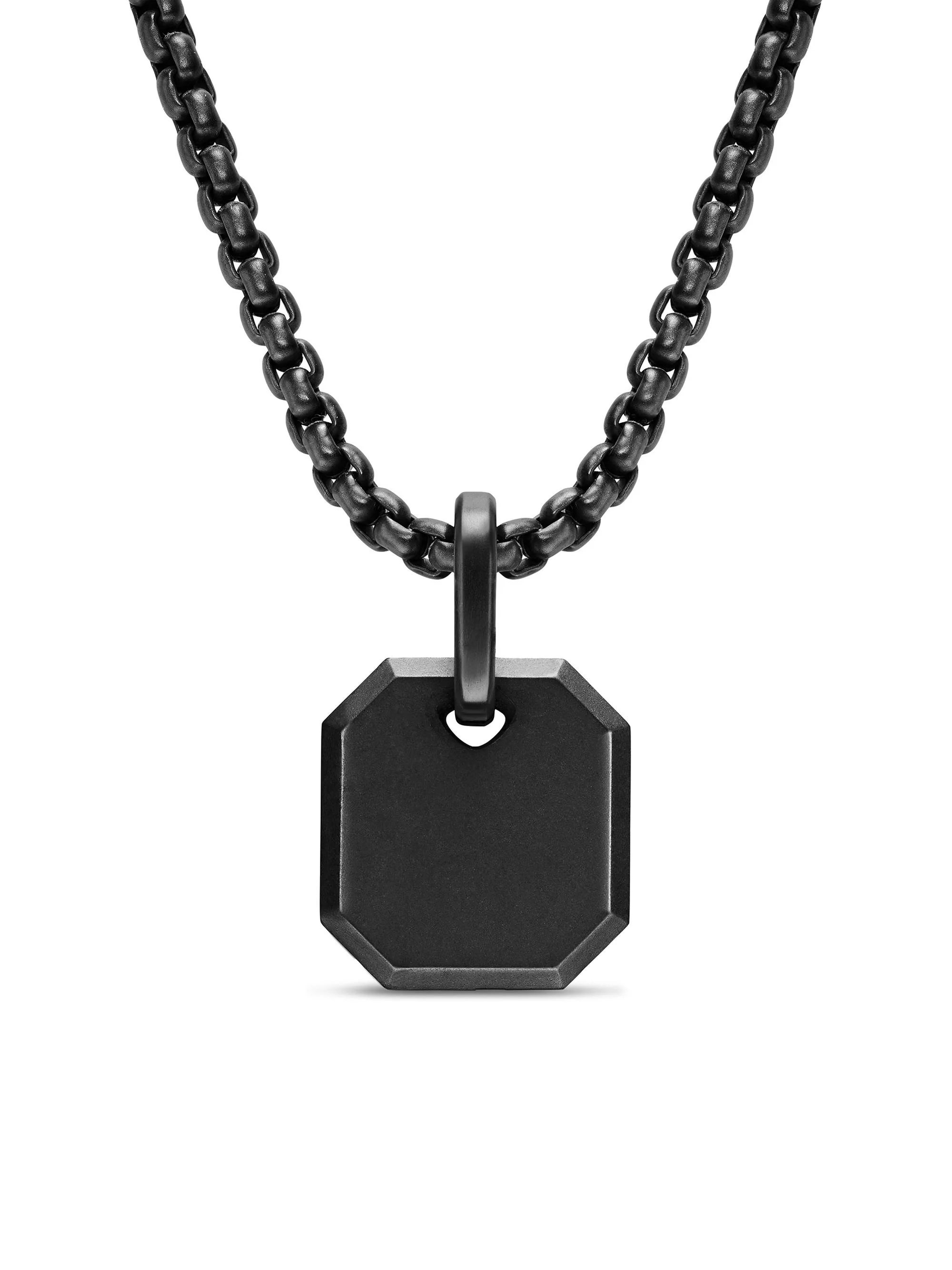Men's Octagonal Amulet in Black Titanium, 15MM - Black - 1