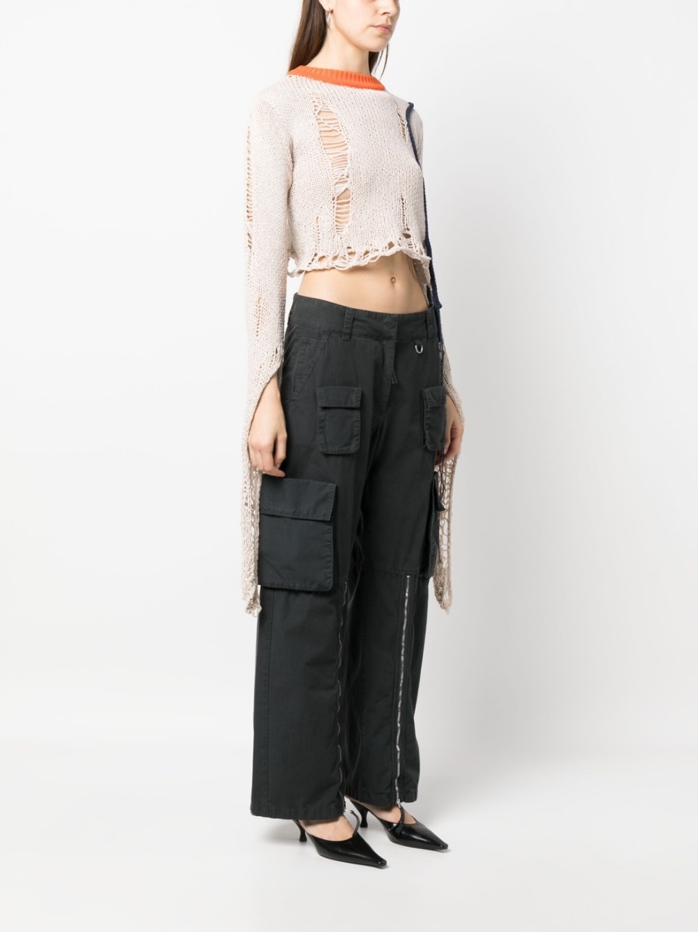 distressed-finish cropped jumper - 3