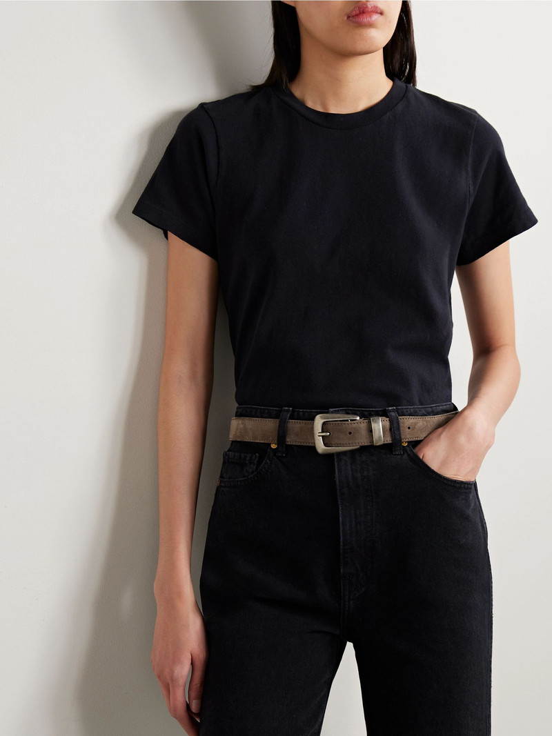 KHAITE Benny suede belt Taupe outlook