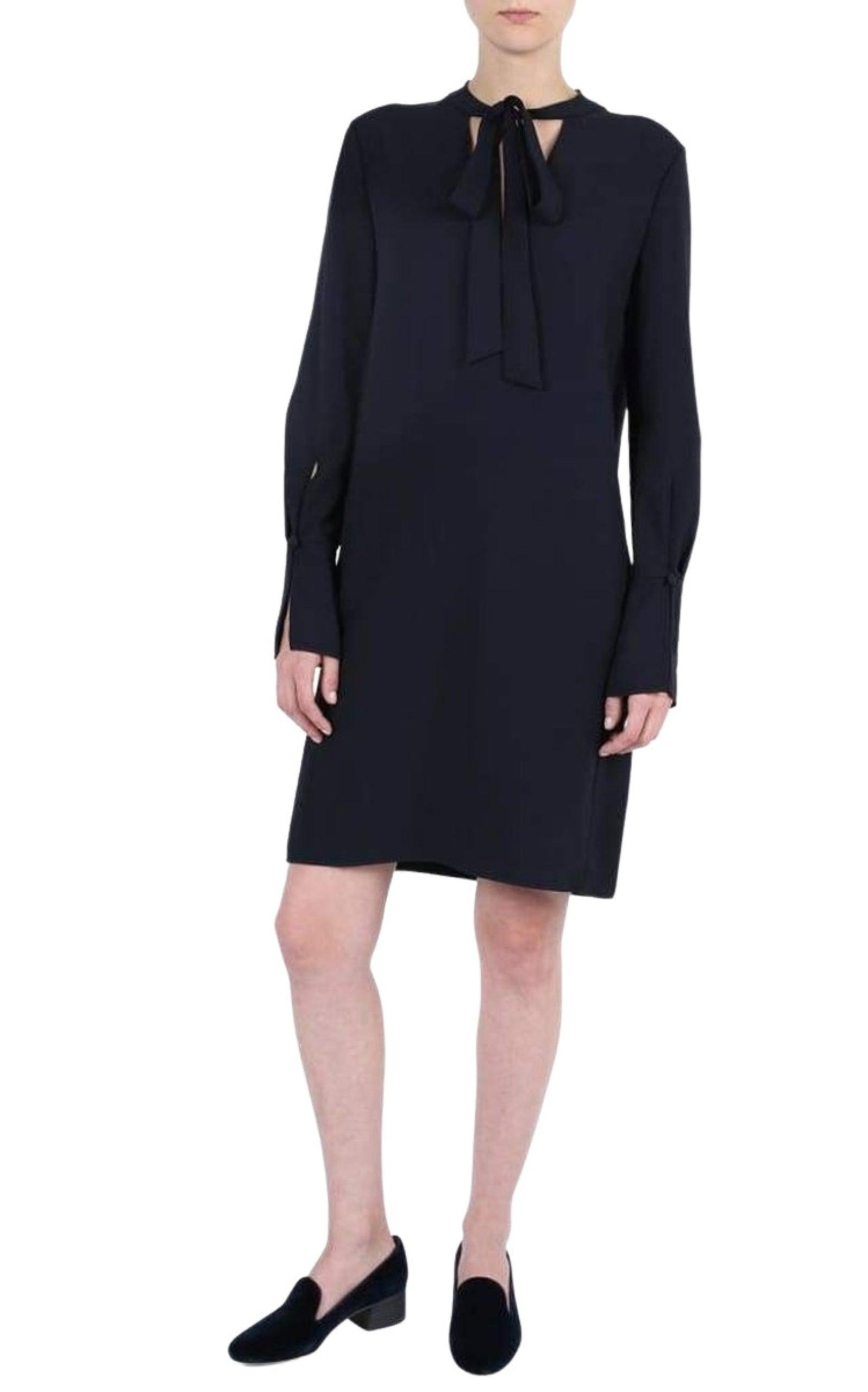Neck Tie Shift Black Dress - 2