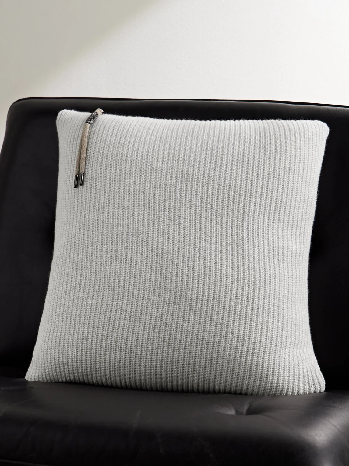 Bead-Embellished Ribbed Cashmere Cushion - 1