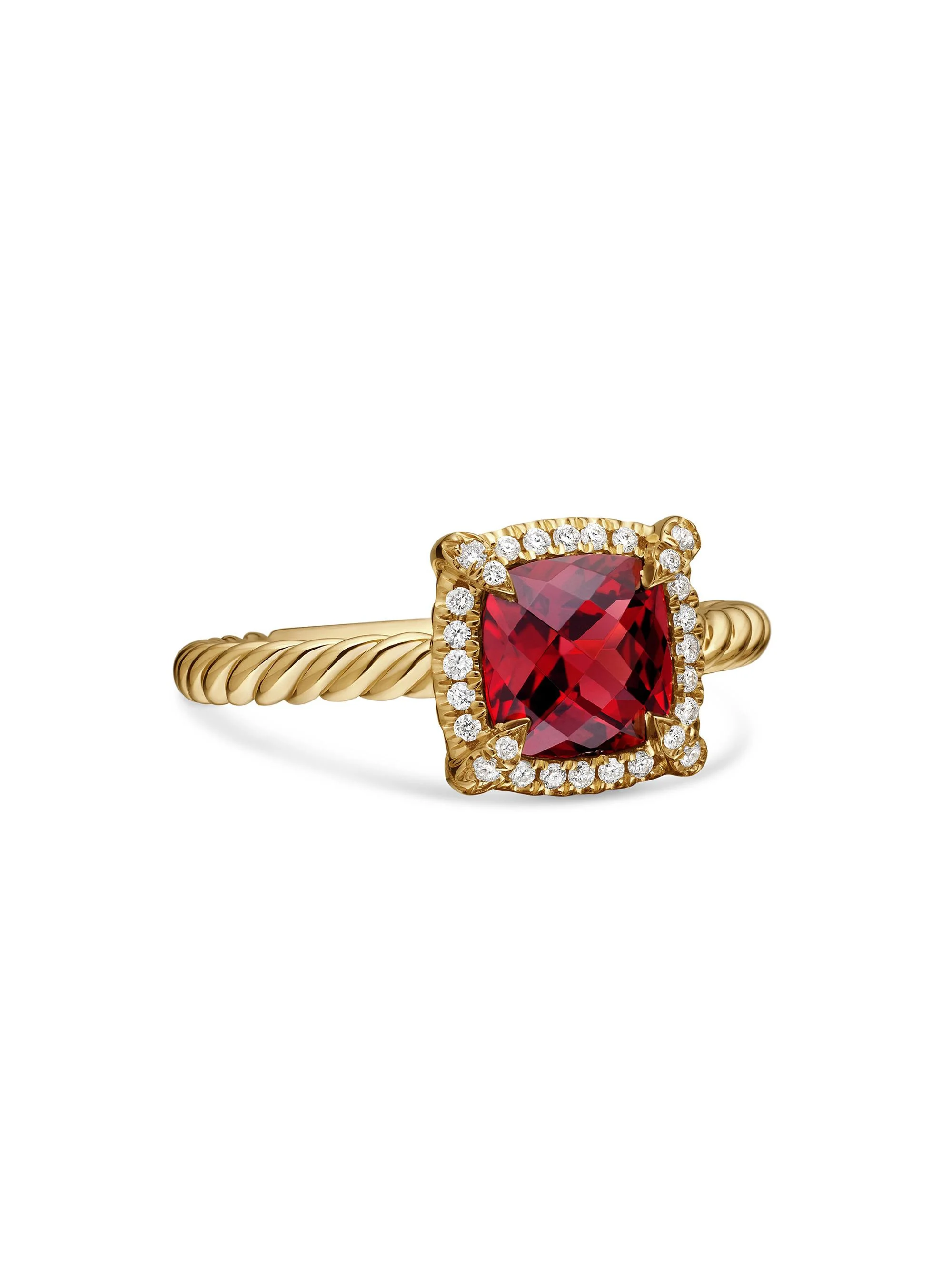 Women's Petite Chatelaine Pavé Bezel Ring in 18K Yellow Gold with Diamonds - Garnet - 1