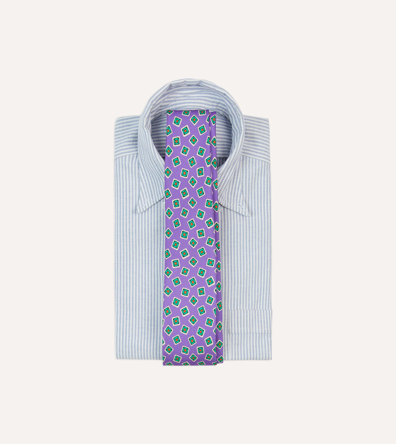 Drake's Purple Jumbled Tile Print Silk Self Tipped Tie outlook