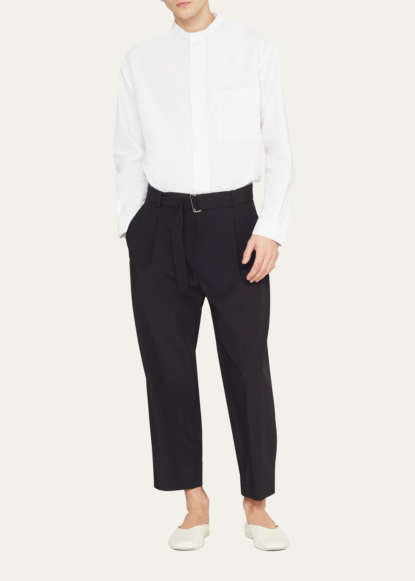 Men's Cropped Wool-Blend Belted Trousers - 2