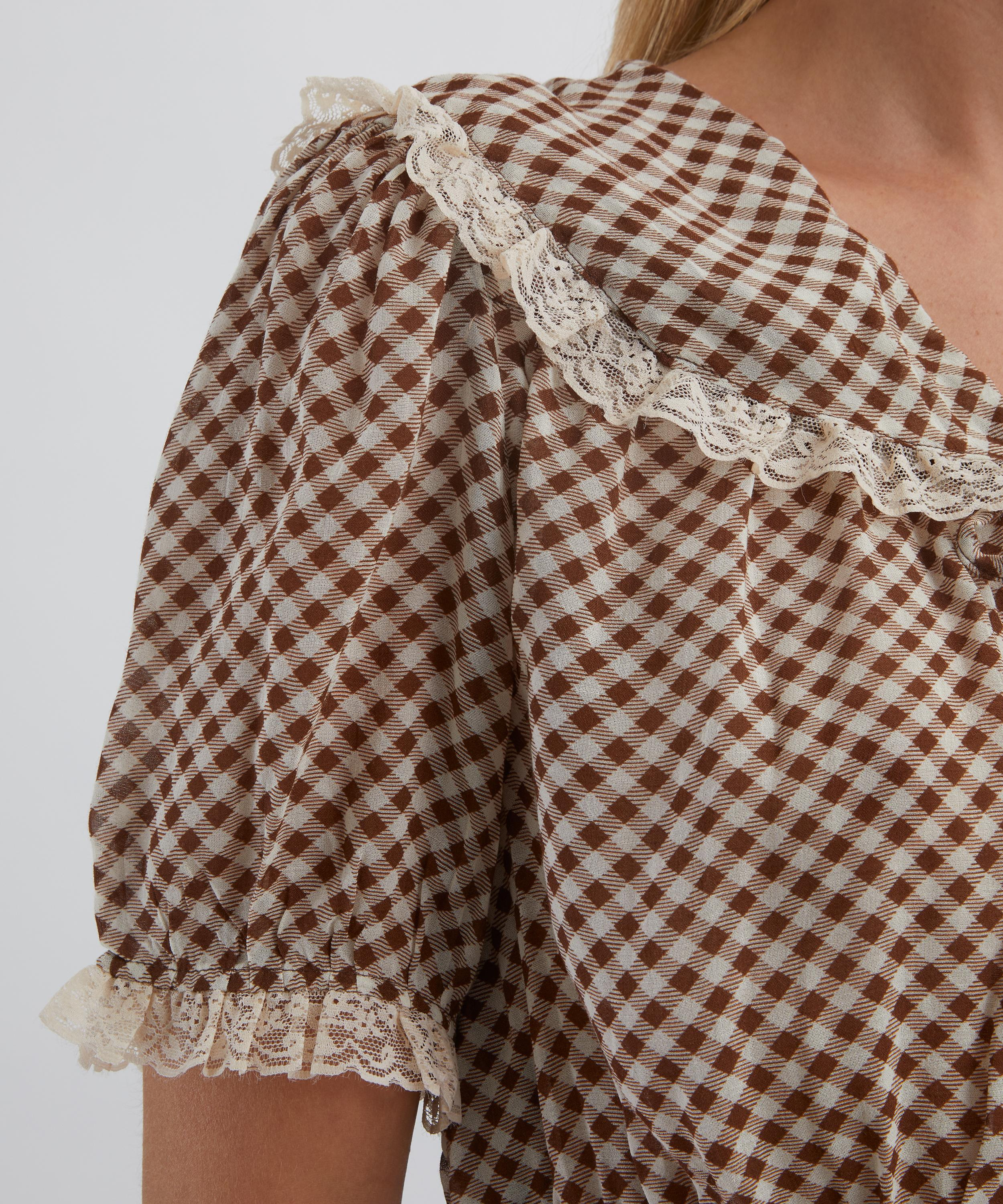 Britt French Check Brown Top - 5