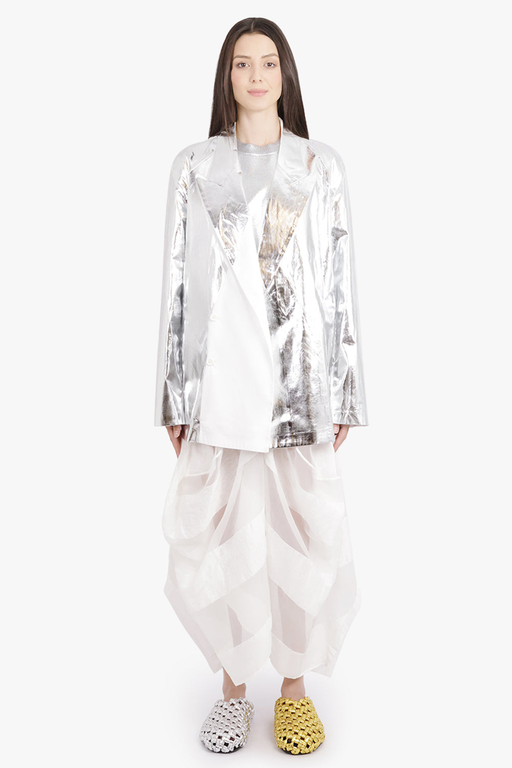 CAPLAN SILVER OVERLAY DOUBLE BREASTED SHIRT JACKET | SILVER/WHITE - 4