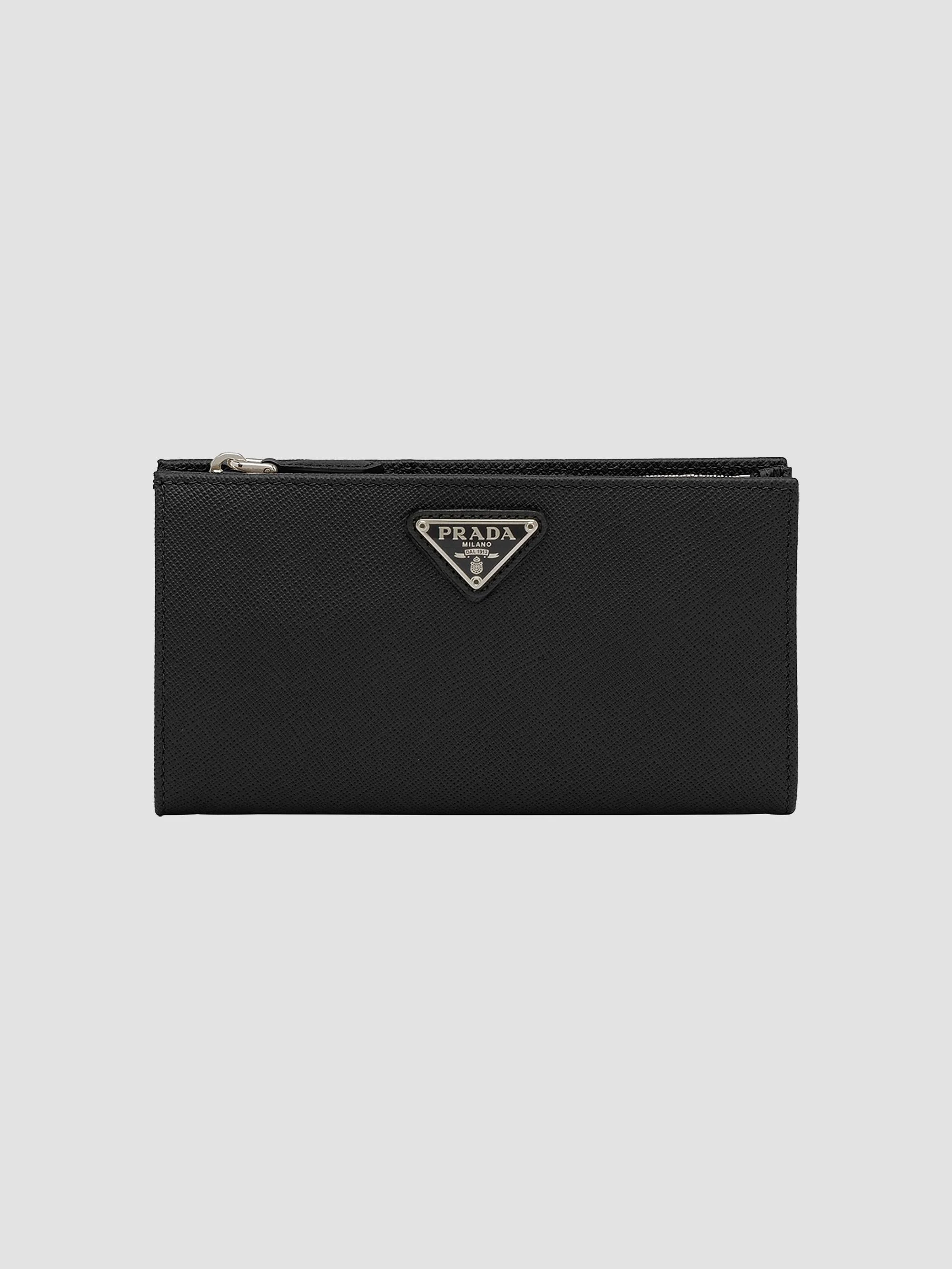 Women's Large Saffiano Leather Wallet - Black Silver - 1