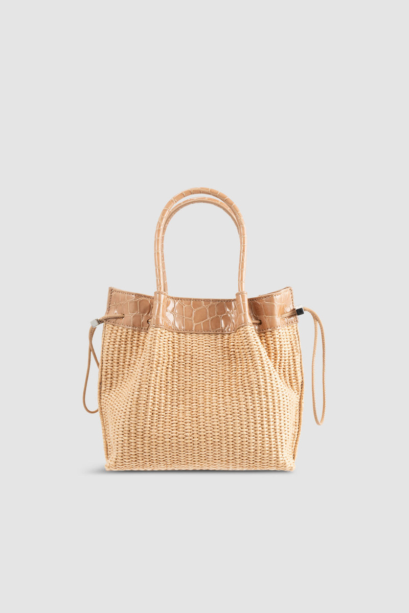 Baby Kayla Natural Raffia and Croco Embossed Leather Top-Handle Bag 1