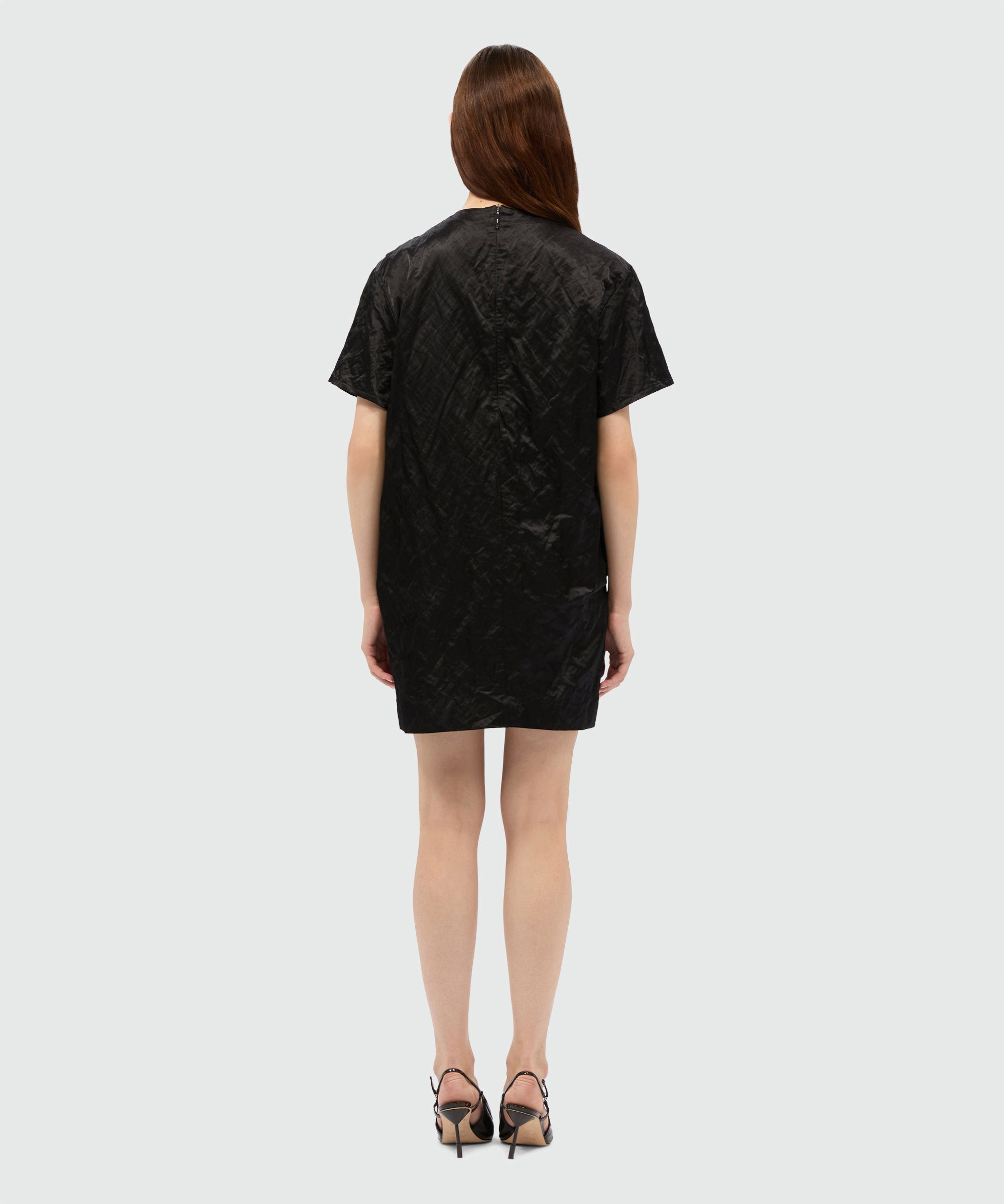 Black crinkle duchesse minidress with bow - 3