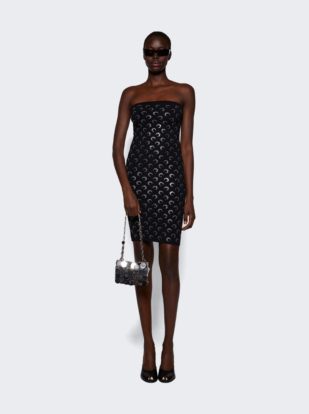 Moon Rhinestone Knit Tube Dress Black - 2