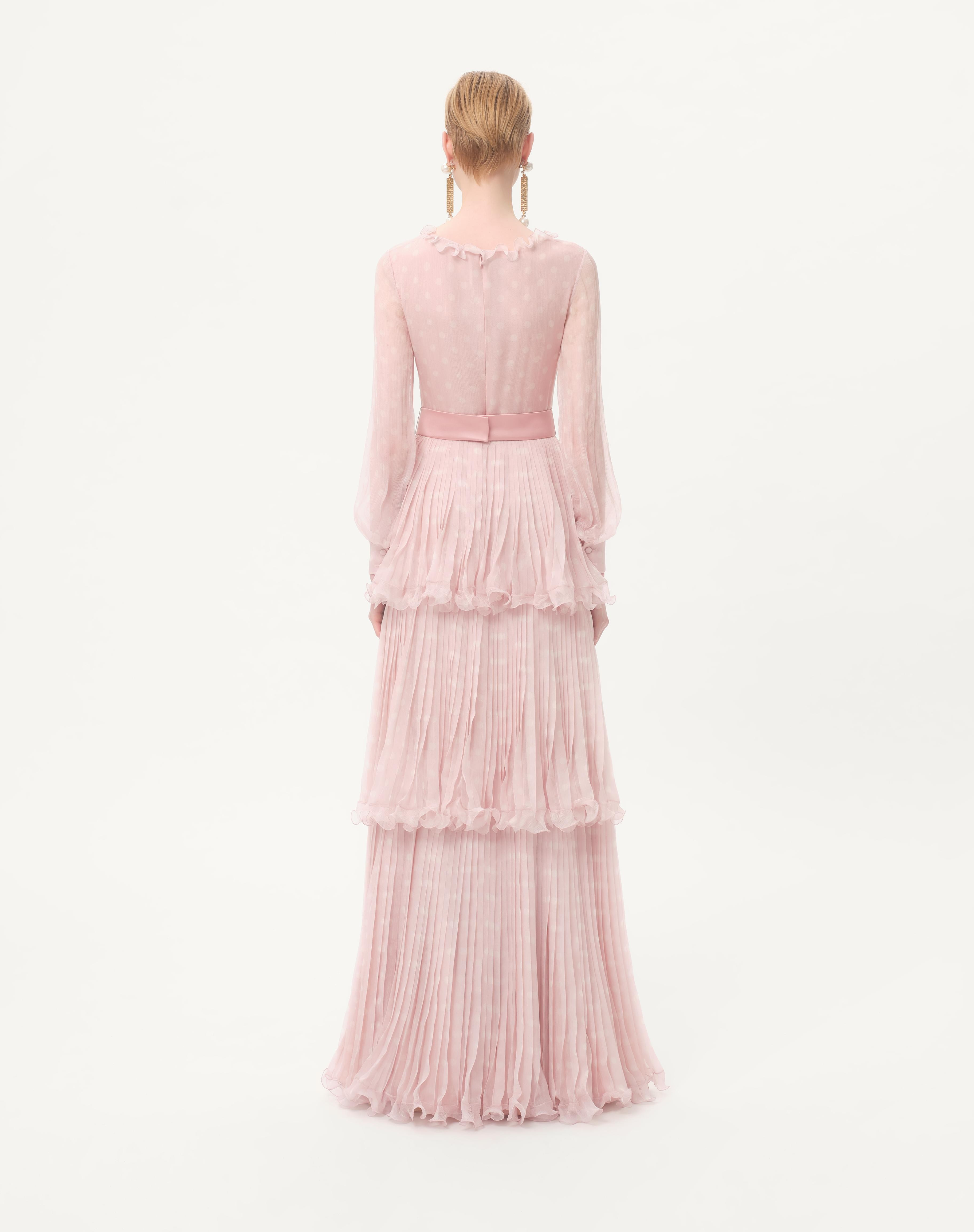 LONG DRESS IN CREPONNE CHIFFON WITH PLUS DE POIS PRINT - 6