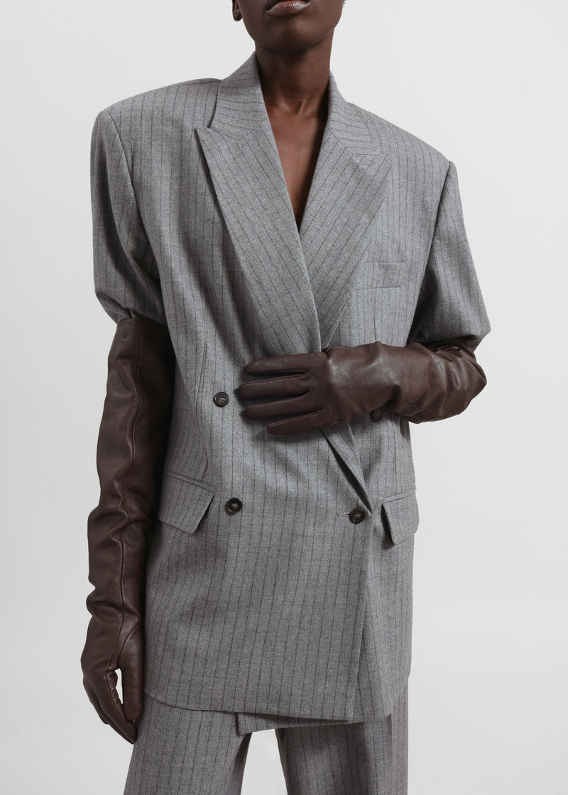 Newark Pinstripe Double Breasted Blazer - Grey/Brown 6