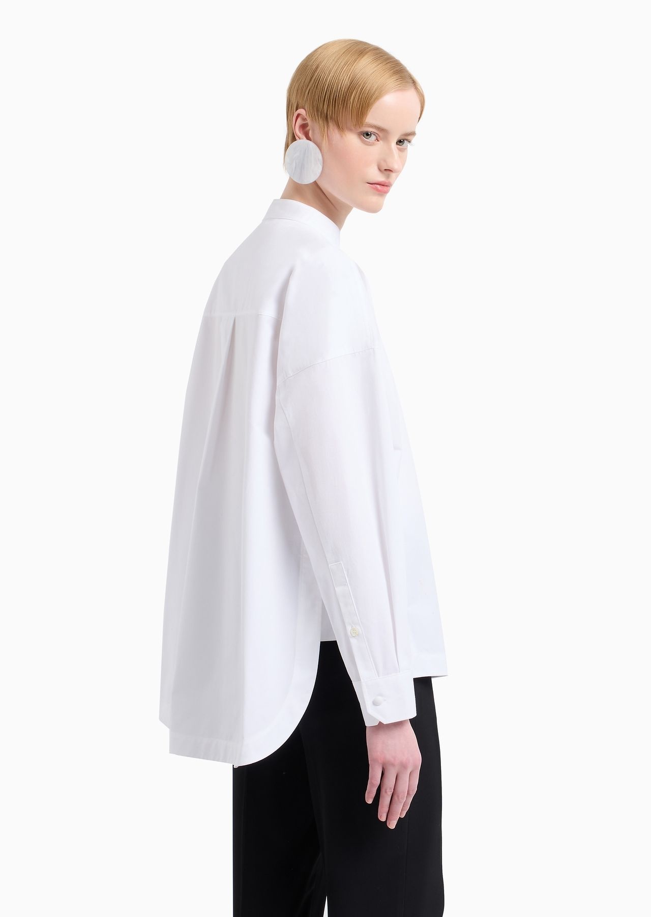 Polished cotton oversized shirt with guru collar - 3