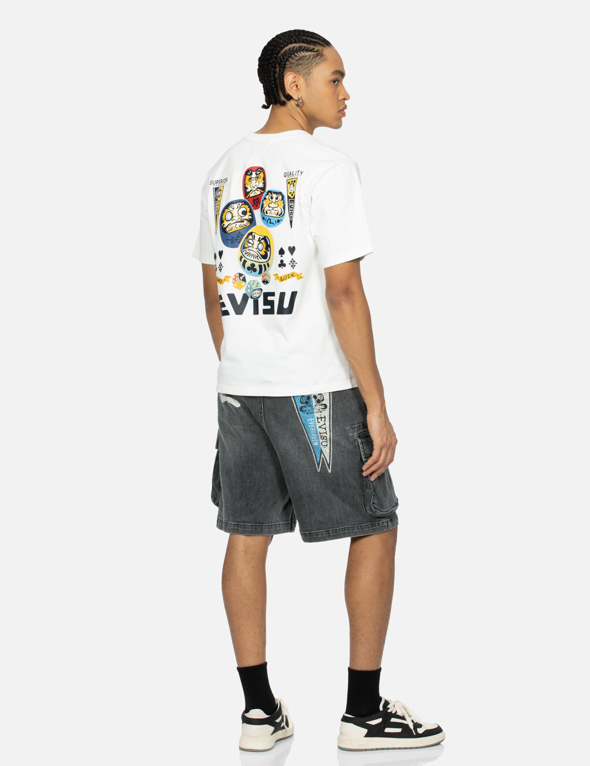 SEAFULL AND LOGO FLAG PRINT FASHION FIT DENIM CARGO SHORTS - 3