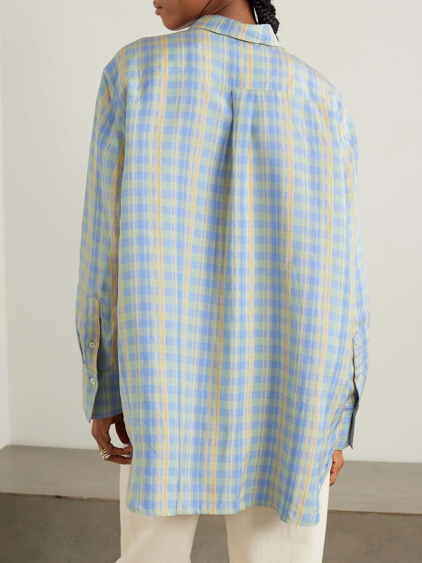 Checked linen-blend shirt - 4