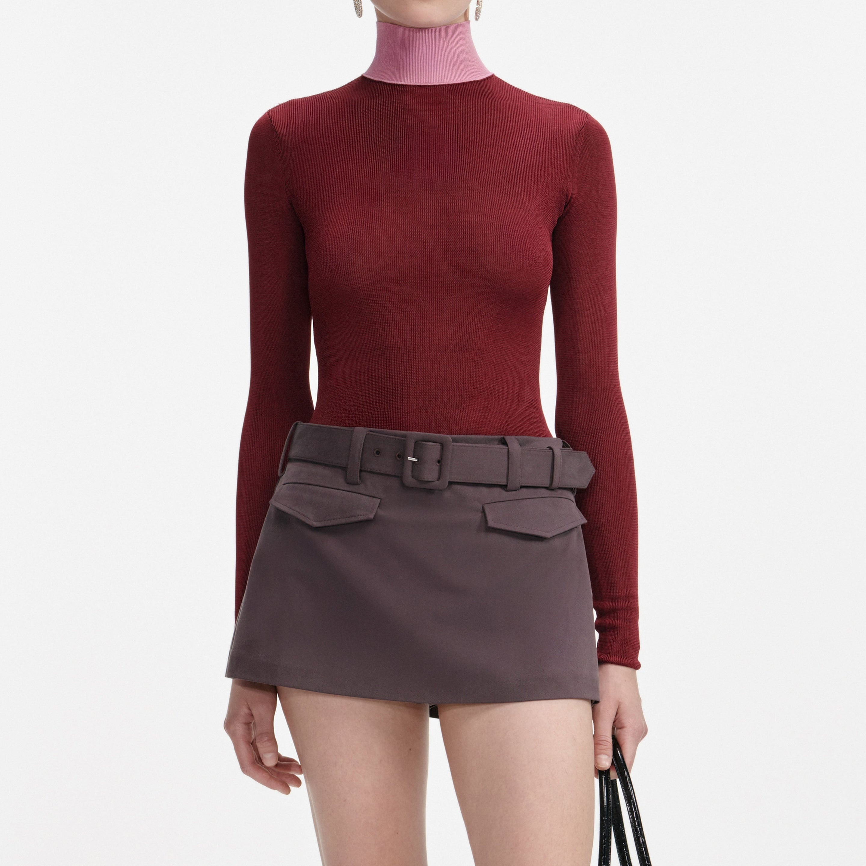 Burgundy Contrast Viscose Knit Top - 4