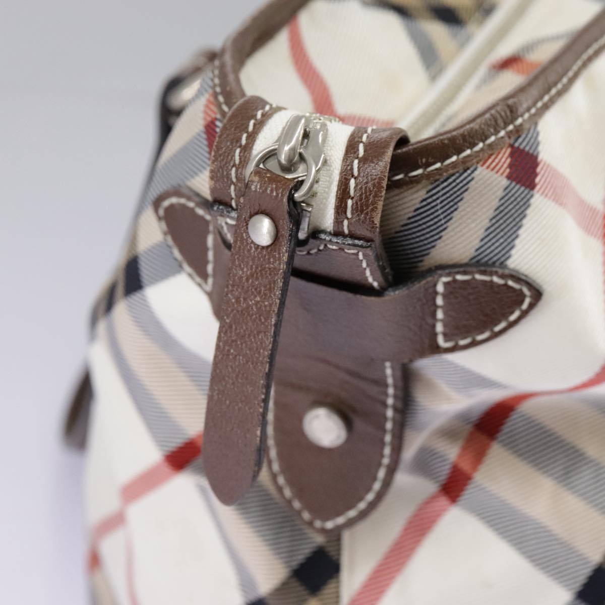 Burberry Nova Check Blue Label Tote Bag Nylon Beige Silver - 11