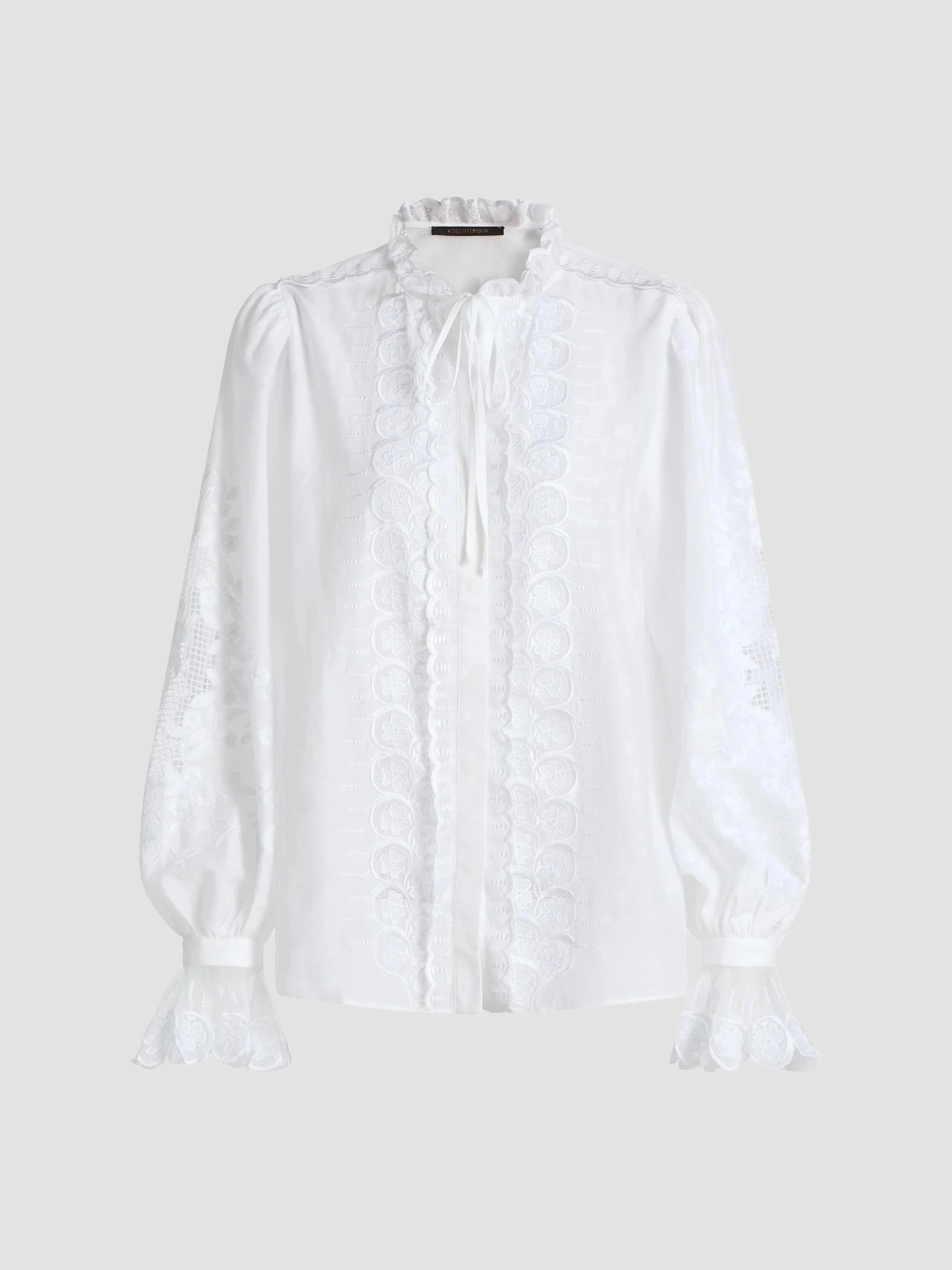Women's Lacey Embroidered Cotton-Silk Blouse - White - 1
