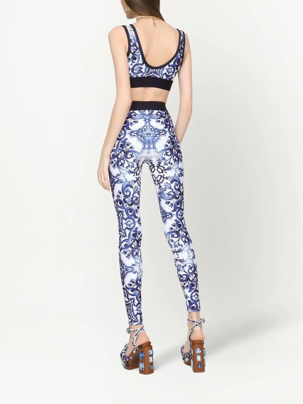 Majolica-print jersey leggings - 4