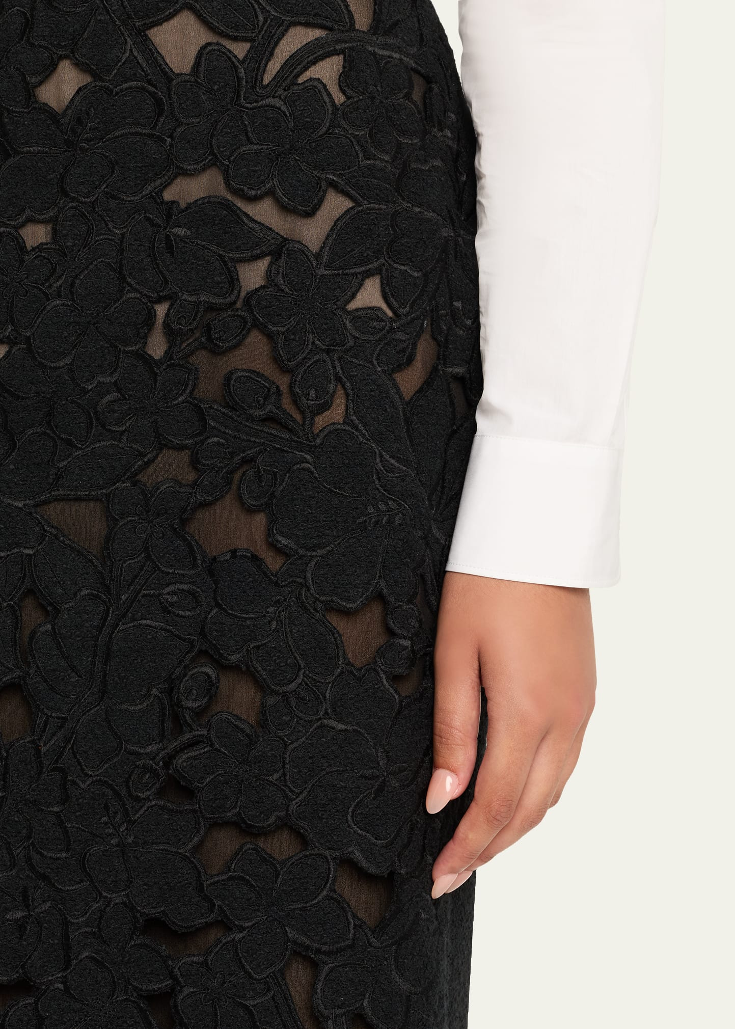 Tweed Embroidered Cutout Midi Suiting Skirt - 5