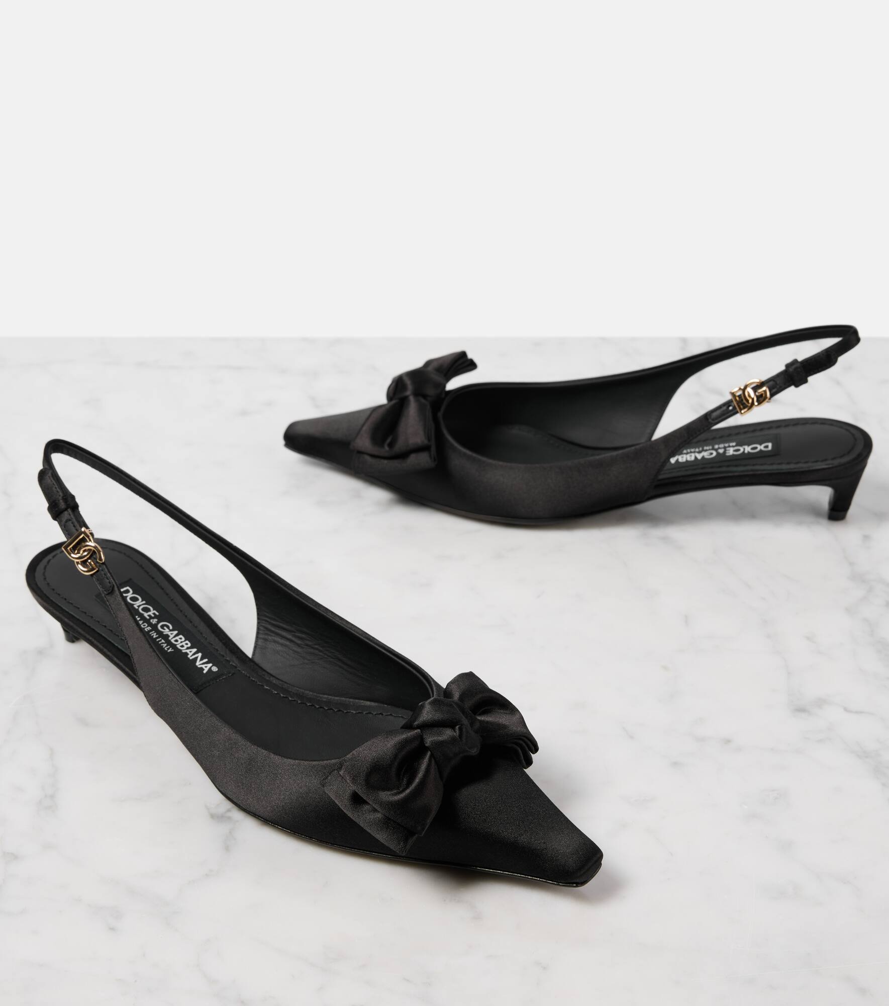 Bow-detail satin slingback pumps - 5