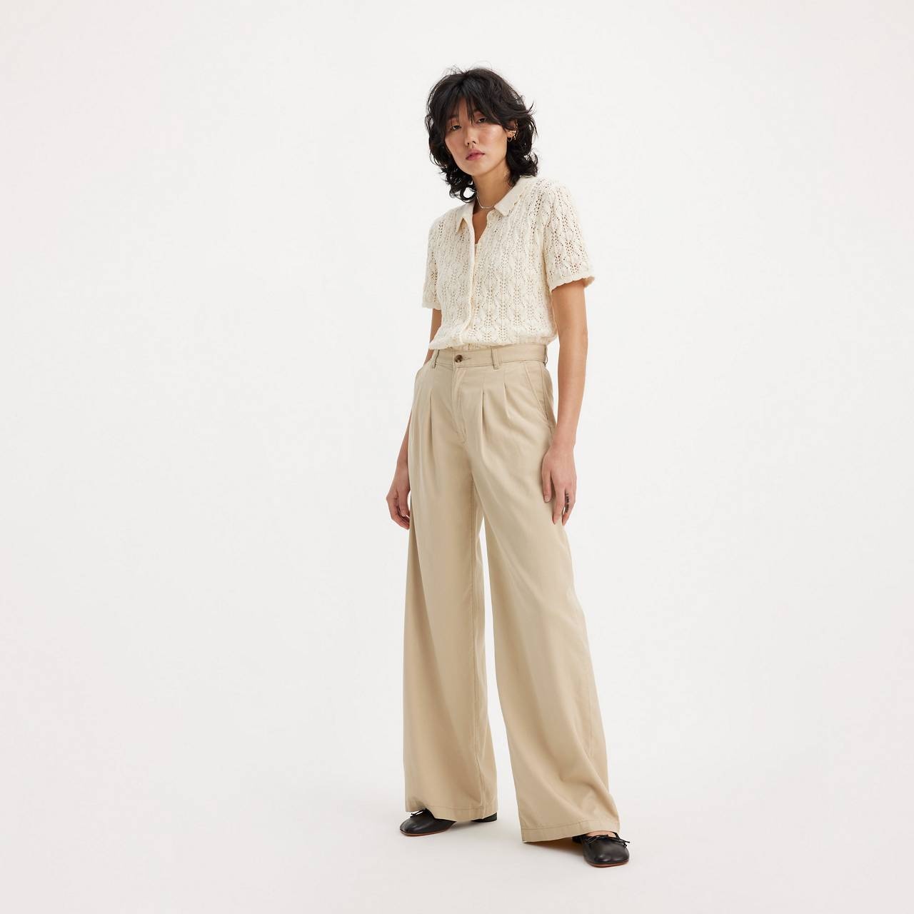 PLEATED WIDE LEG WOMEN'S TROUSER PANTS - 3