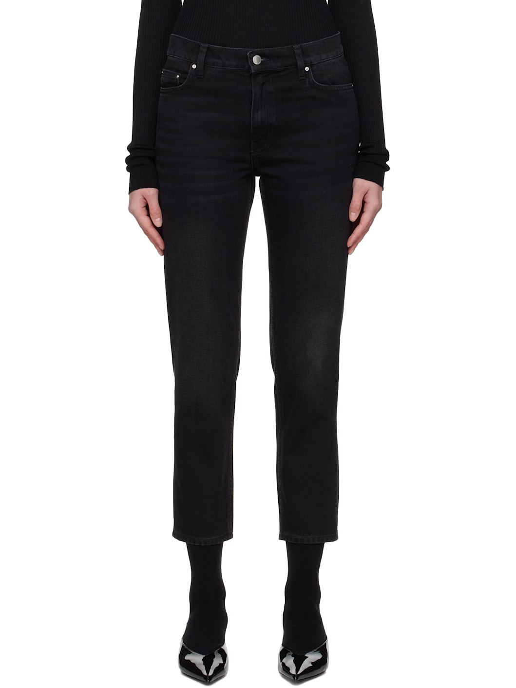 Black Low Taper Jeans - 1