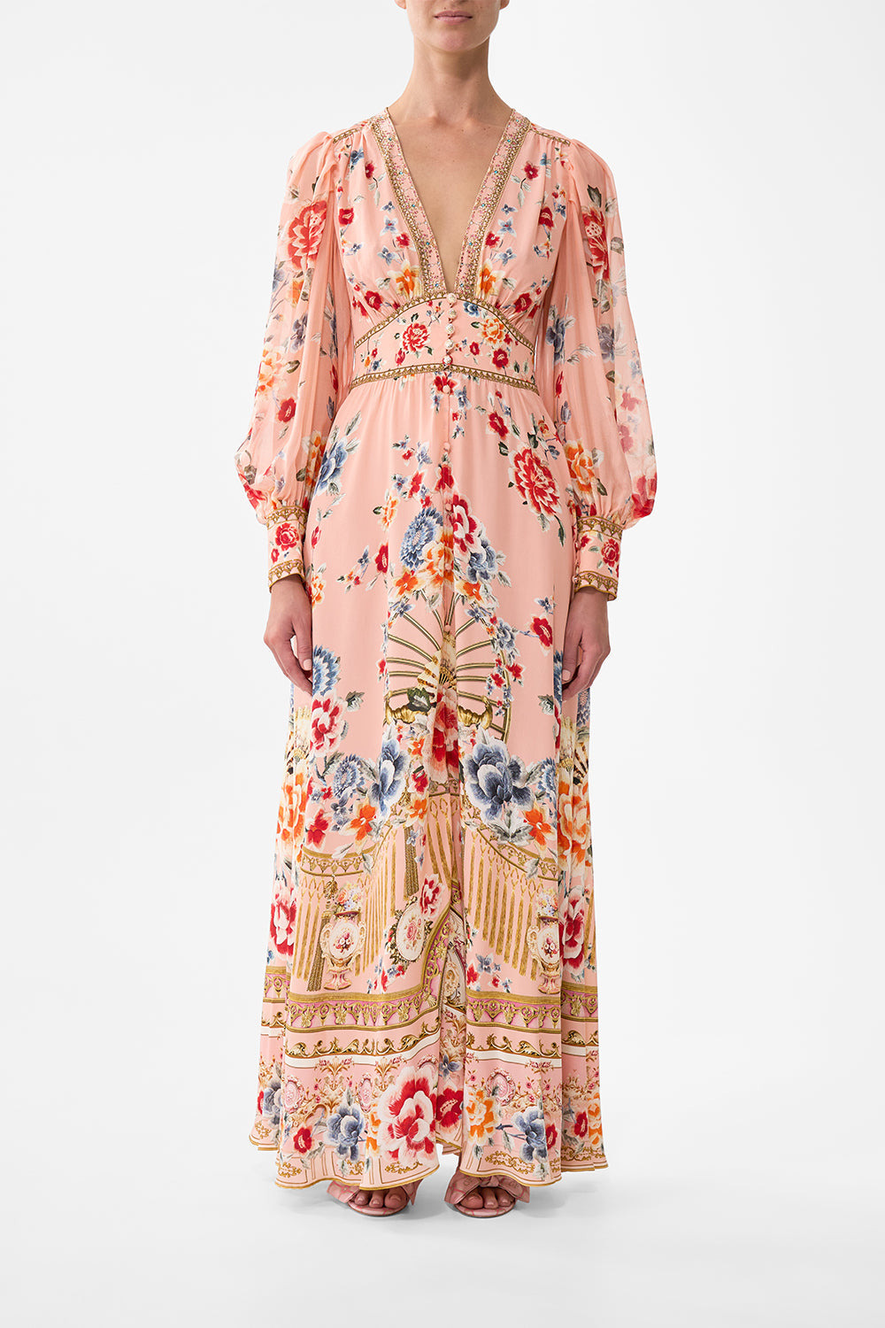 SHAPED WAISTBAND DRESS WITH GATHERED SLEEVES - 2