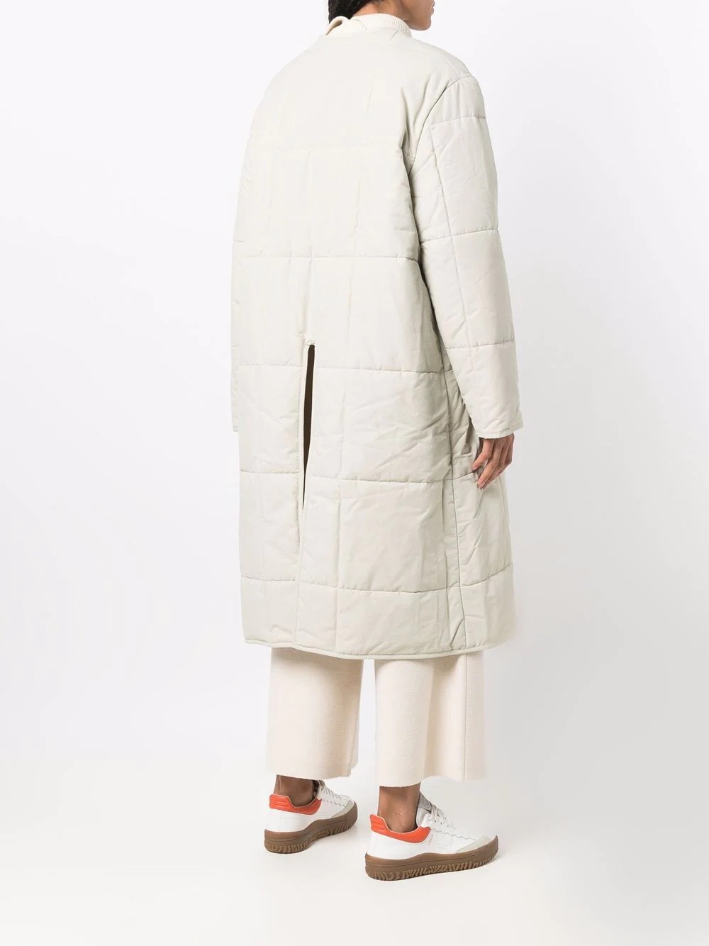 collarless padded overcoat - 4