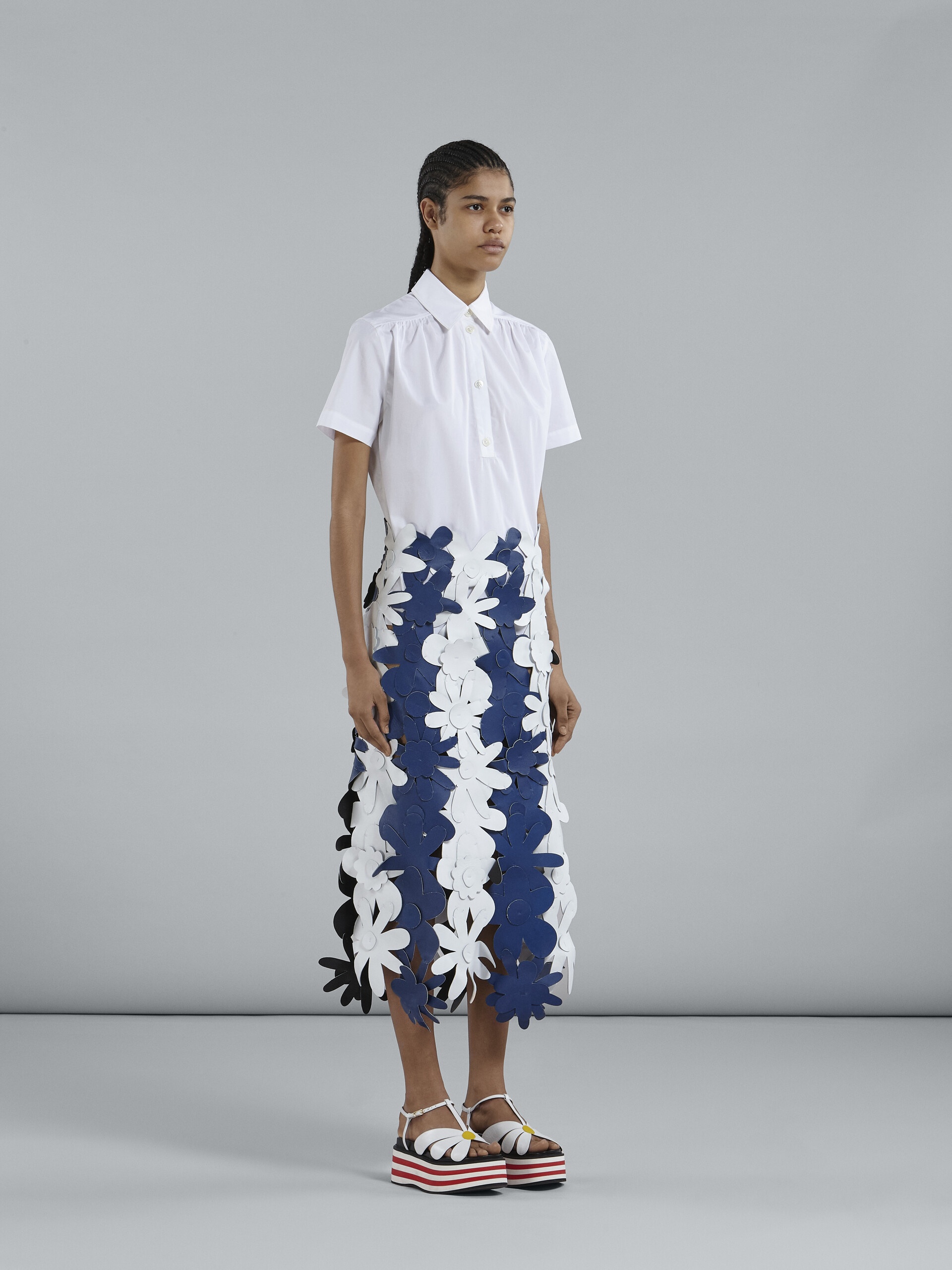 EMBROIDERED LEATHER FLOWERS MAXI SKIRT - 5