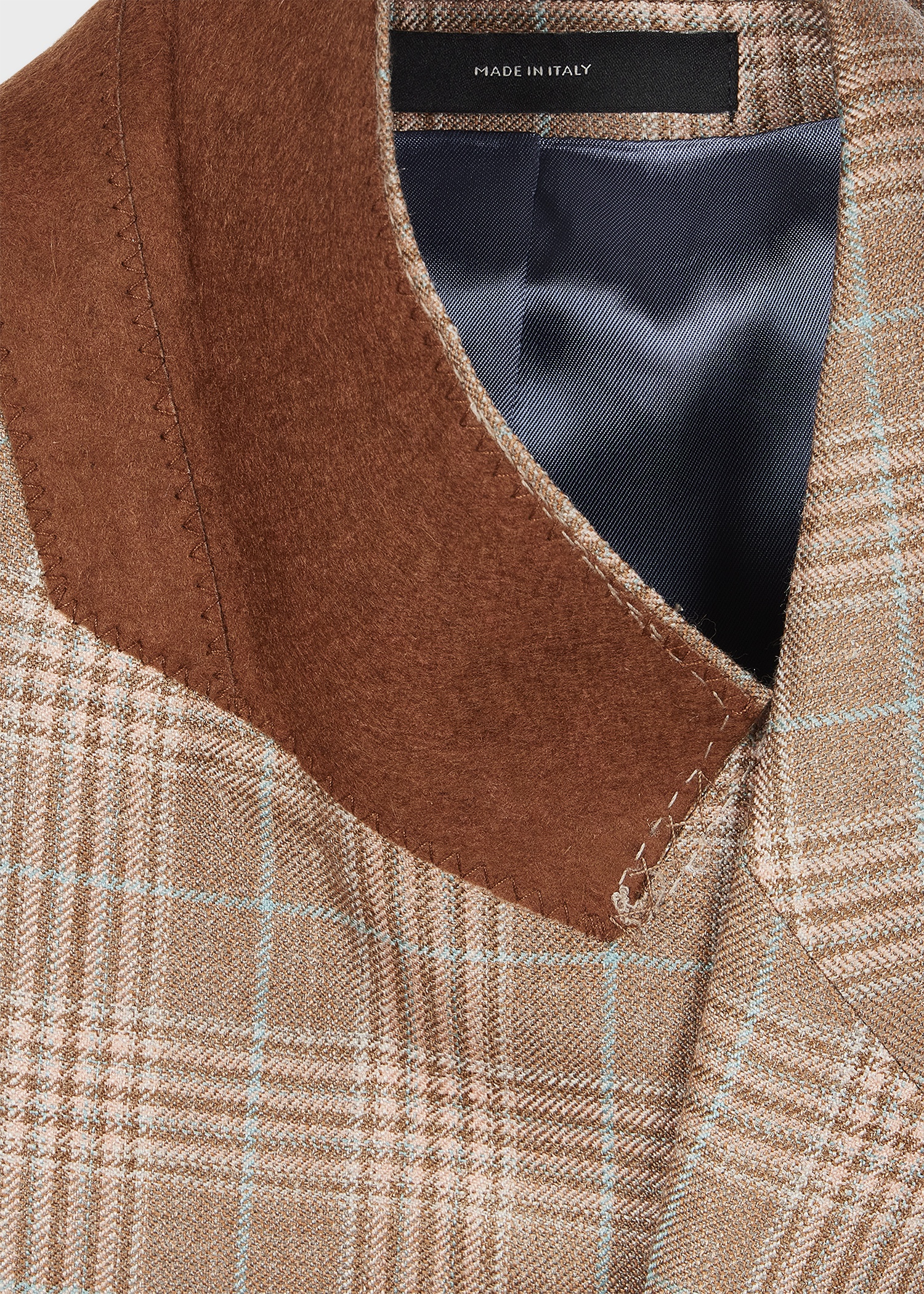 Light Brown Wool-Silk Check Double-Breasted Blazer - 2