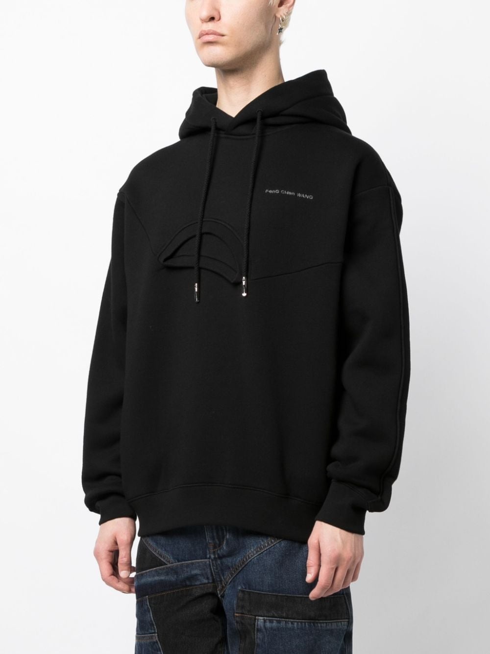 logo-embroidered layered-detail hoodie - 3