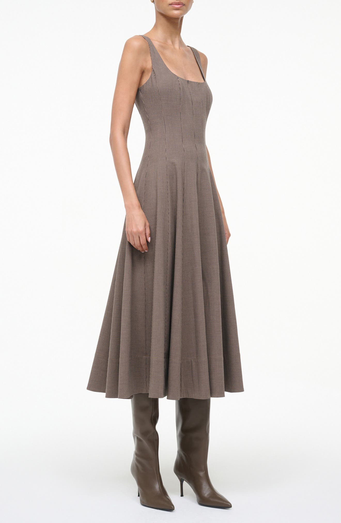 STAUD Wells Houndstooth Fit & Flare Midi Dress at Nordstrom - 3