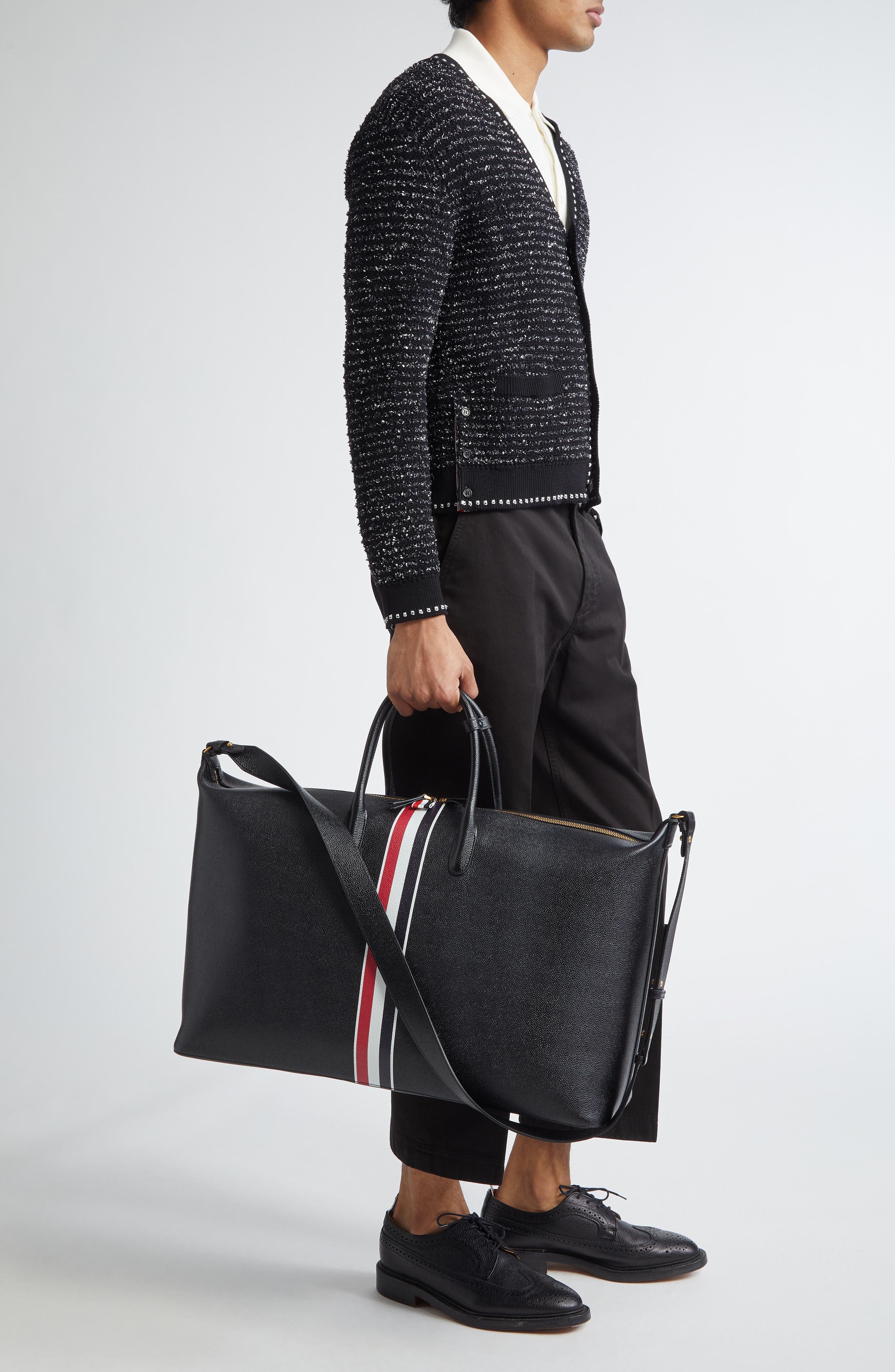 Thom Browne RWB Stripe Leather Duffle Bag in Black at Nordstrom - 2