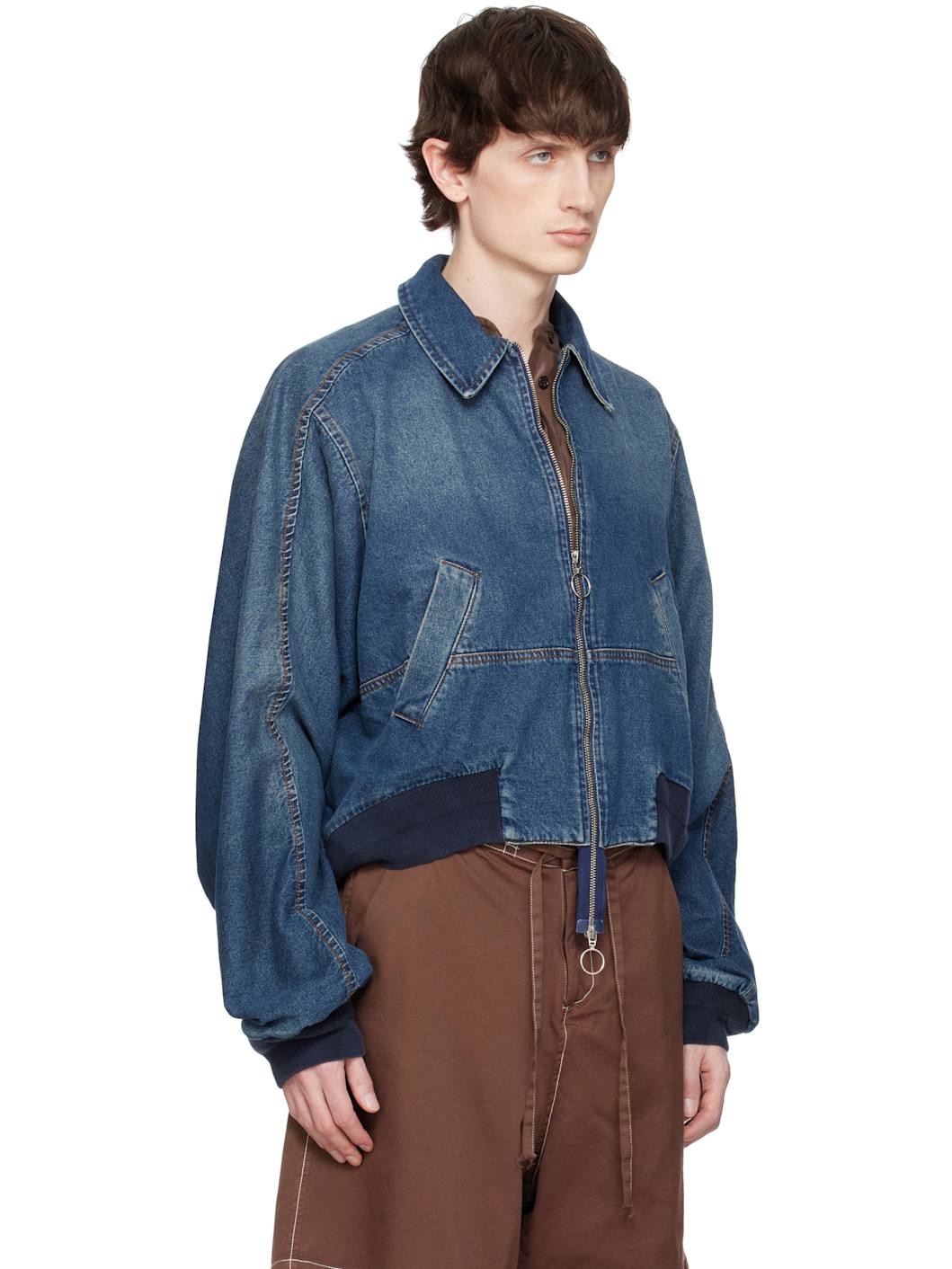 EDWARD CUMING Blue Bottom Heavy Denim Bomber Jacket | REVERSIBLE