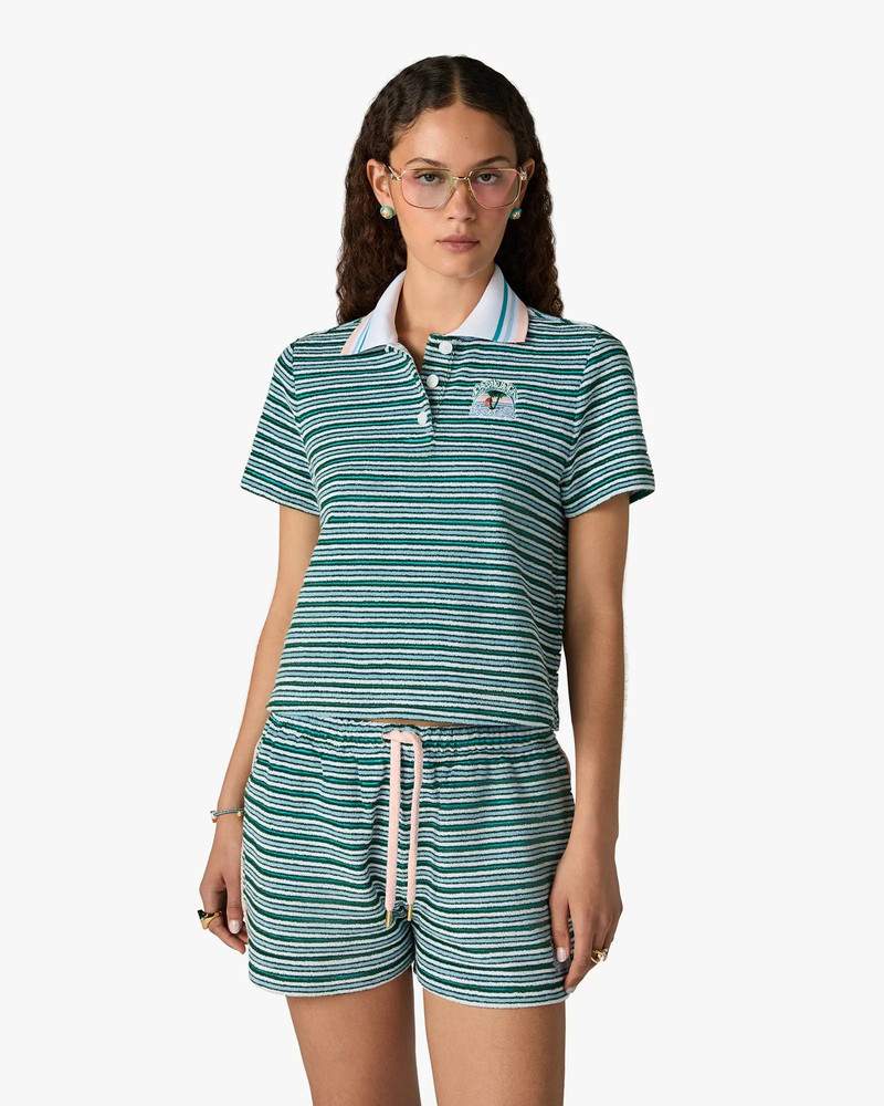 Teal Striped Towelling Short Sleeve Polo Shirt | Casablanca Paris 4