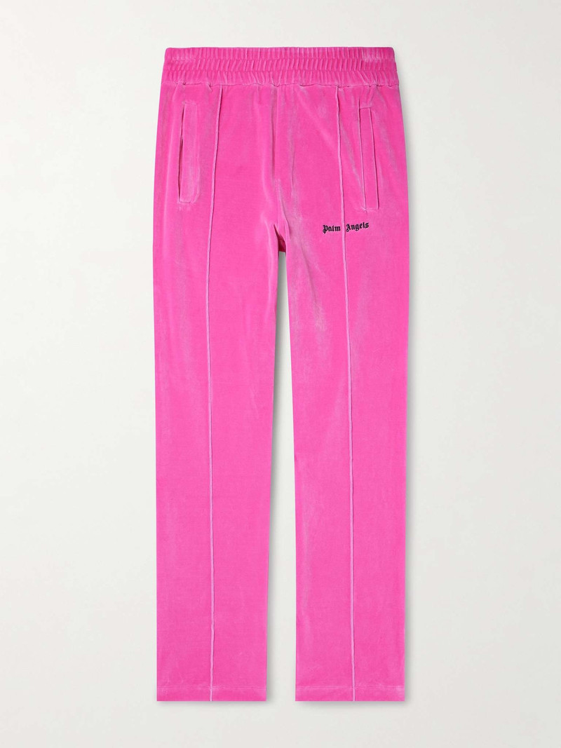 Slim-Fit Straight-Leg Logo-Embroidered Cotton-Blend Velour Track Pants - 1