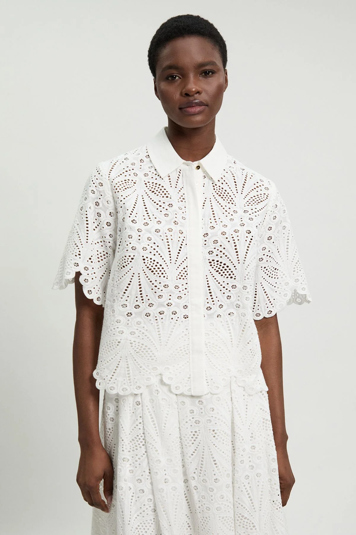 Cotton Broderie Short Sleeve Blouse - 1