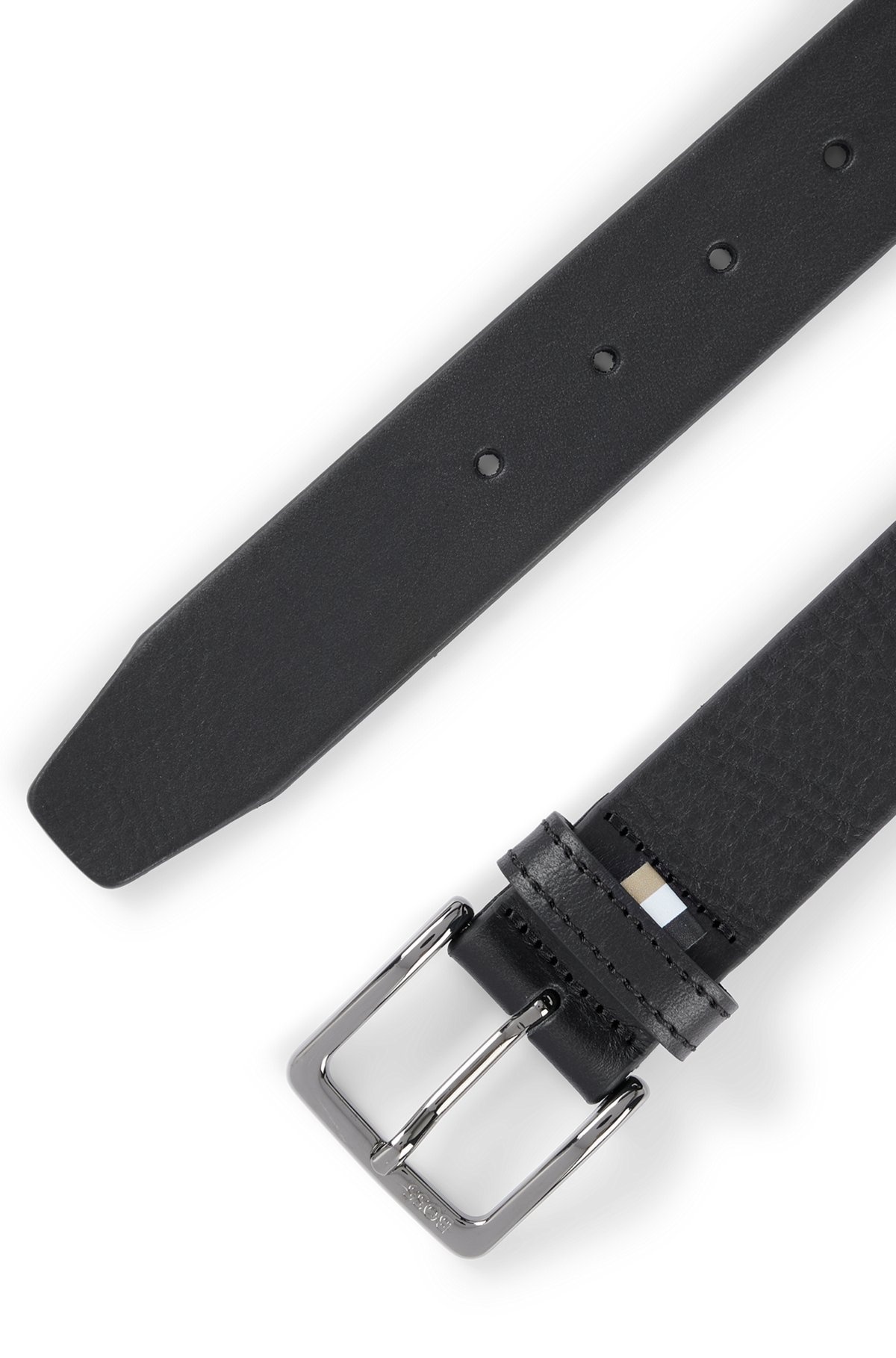 GRAINED ITALIAN-LEATHER BELT WITH SIGNATURE-STRIPE TRIM - 4