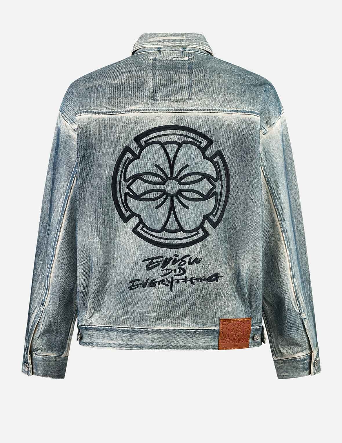 KAMON AND SEAGULL APPLIQUÉ WITH RUBBING PRINT FASHION FIT DENIM JACKET - 2