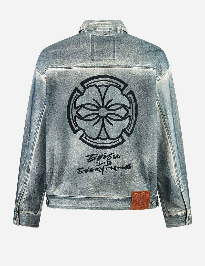EVISU KAMON AND SEAGULL APPLIQUÉ WITH RUBBING PRINT FASHION FIT DENIM JACKET outlook