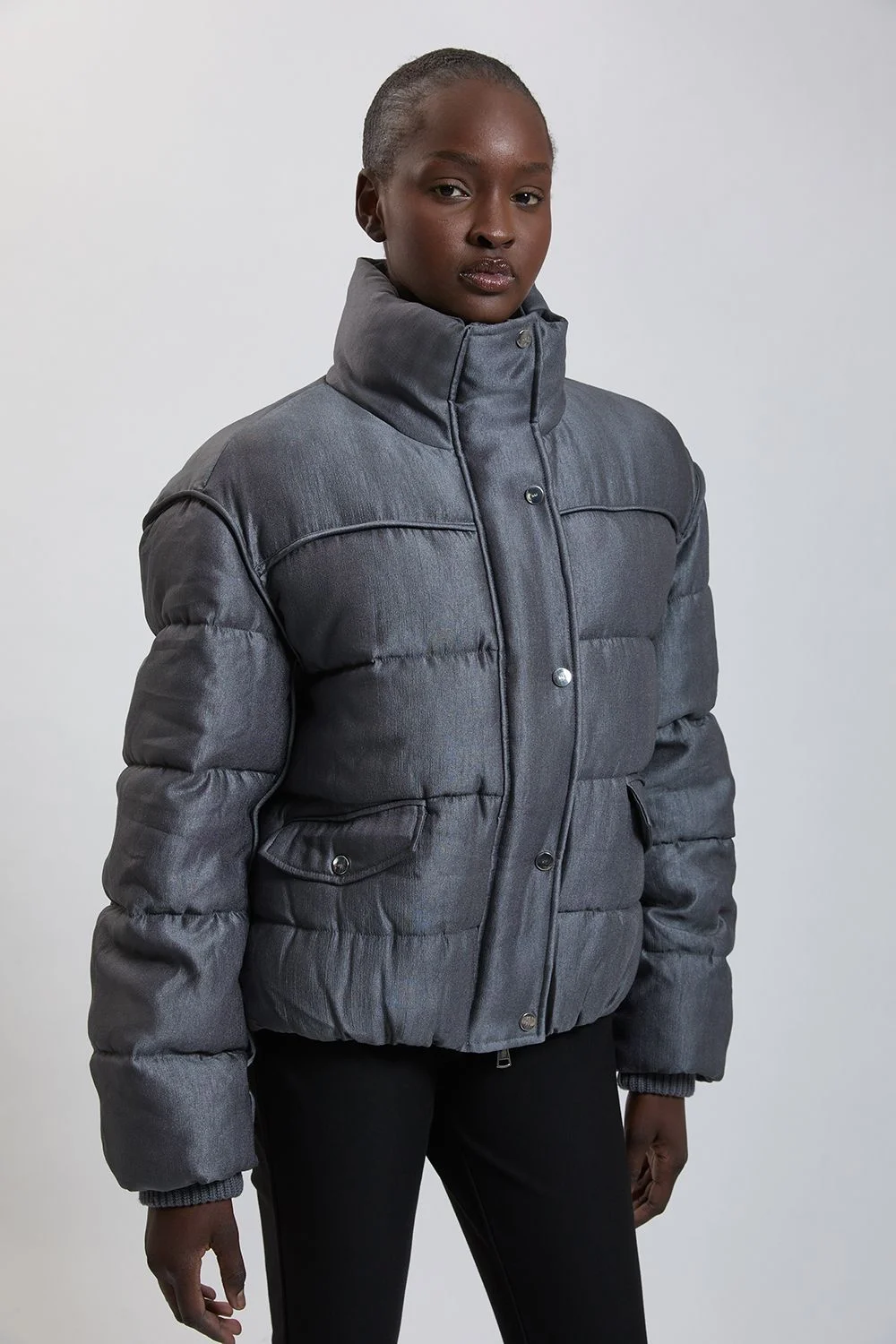 Padded and Rib Mix Short Coat - 1