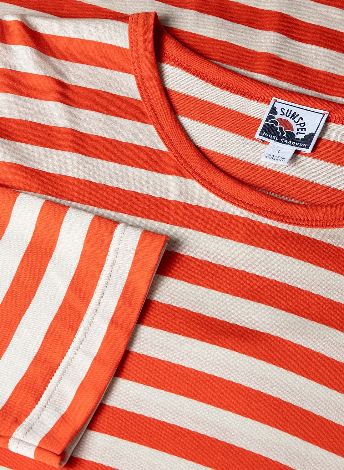 Nigel Cabourn x Sunspel Long Sleeve Pocket T-Shirt in Orange/Stone Stripe - 2