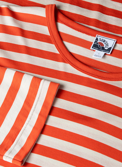 Nigel Cabourn Nigel Cabourn x Sunspel Long Sleeve Pocket T-Shirt in Orange/Stone Stripe outlook