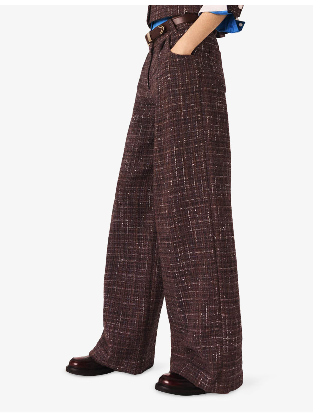 Sequin-Embellished Wide-Leg Tweed Trousers - 3