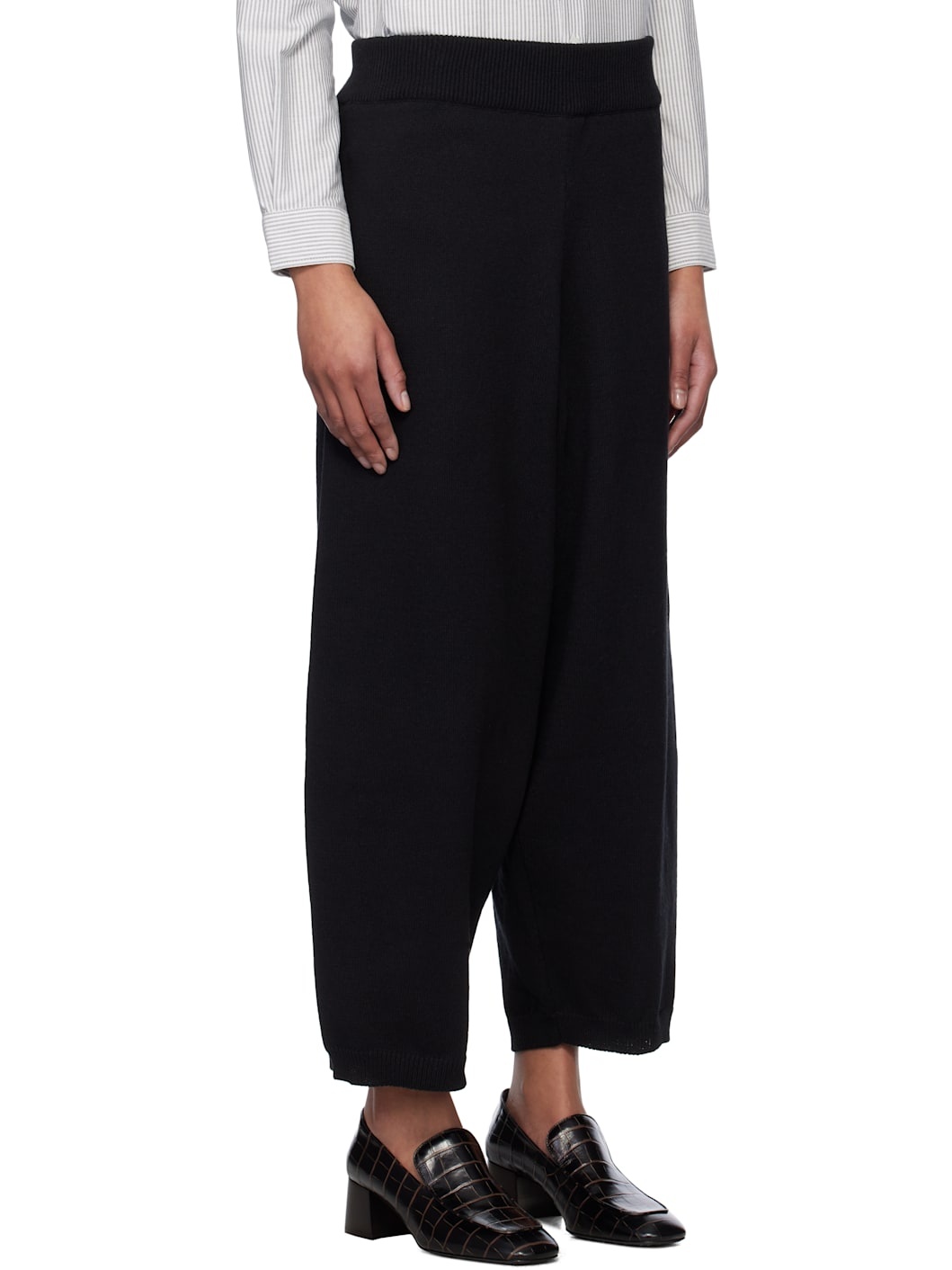 Black Cotton Knitted Lounge Pants - 2