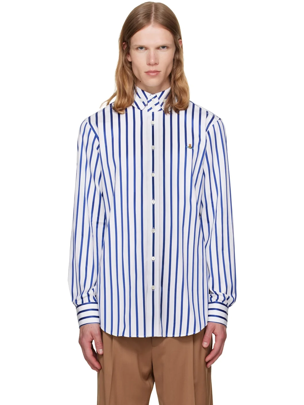 White & Blue Two Button Krall Shirt - 1