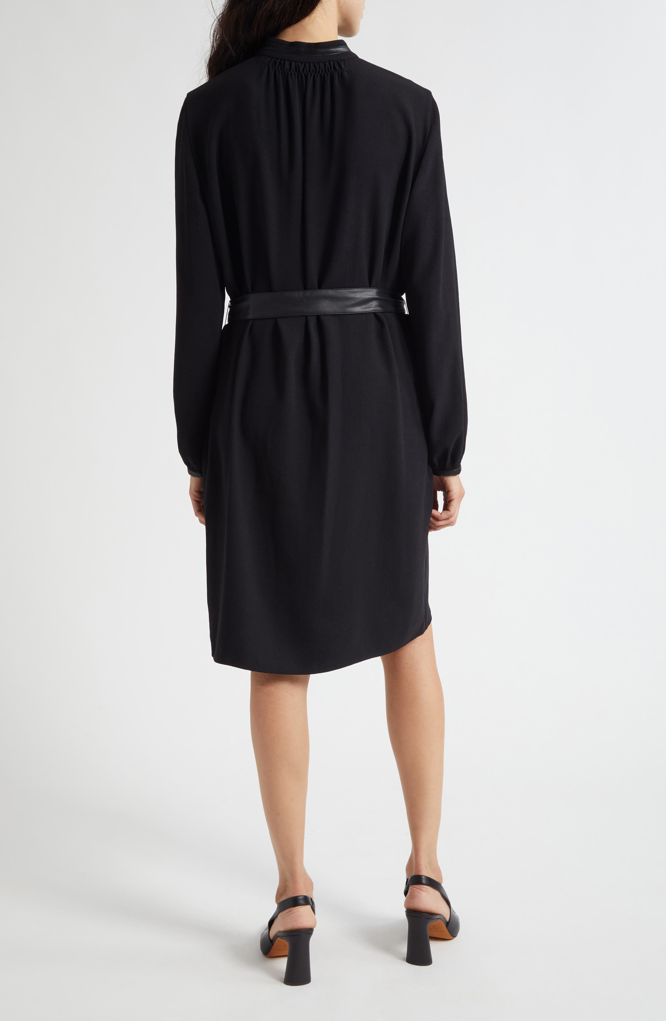 Vince Faux Leather Trim Long Sleeve Shirtdress in Black at Nordstrom - 2