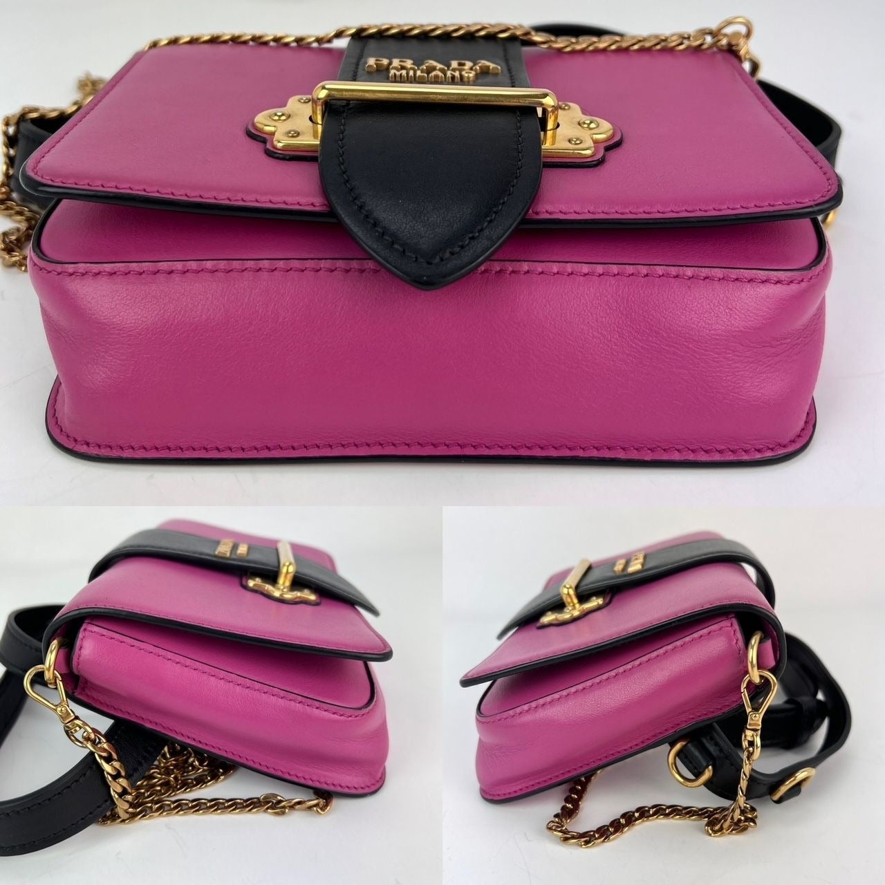 Prada City Calf Cahier Pink Black Leather Crossbody Belt Bag - 5