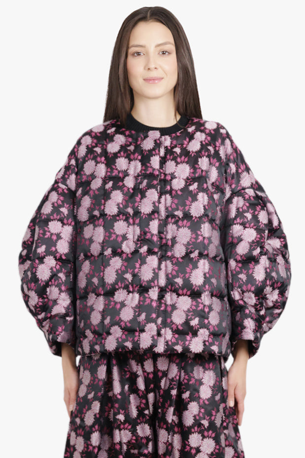 FLORAL PRINT QUILTED BALLOON L/S TOP | BLACK/PINK - 3